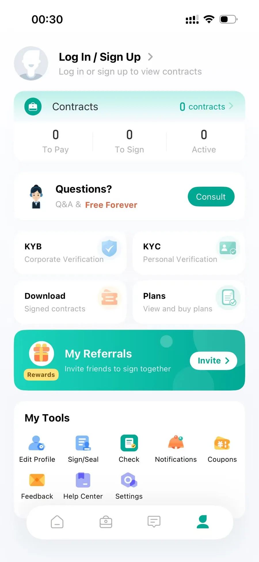 ABSign contract template library interface, you can directly select lease, trade, work and other contract templates