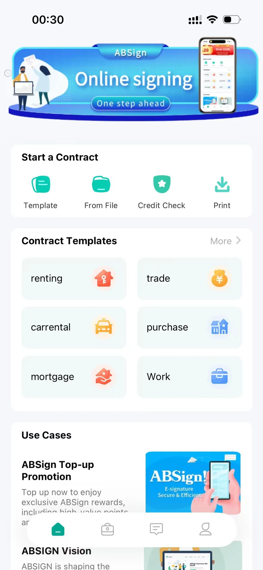 ABSign contract management interface, tracking the status of pending payment, pending signing and effective contracts